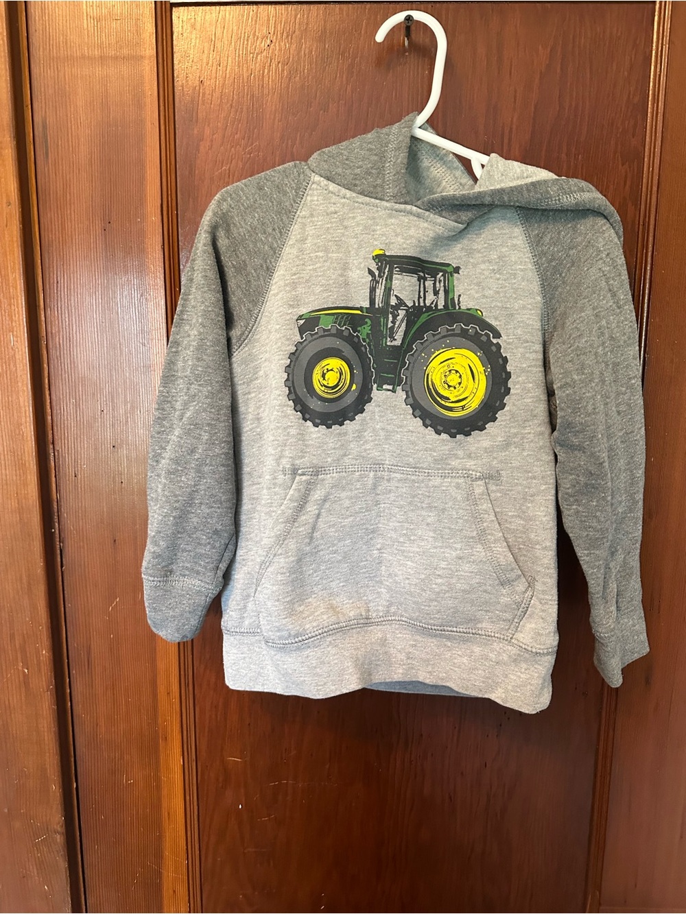 John Deere Gray Hoodie with Green and Yellow Tractor
